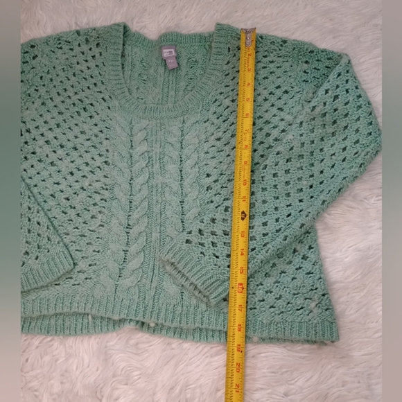 JCP Cable-knit Turquoise Cropped Women's Sweater Size PXL Pullover - Picture 5 of 14